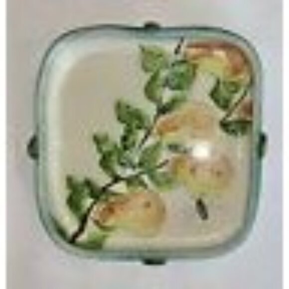Peggy Crago Pear Serving Dish Square 8.5" Hand-Painted Pottery With Watercolor B - Picture 2 of 6